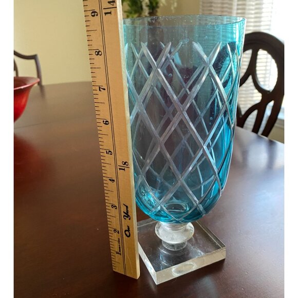 FTD Crystal Pedestal Vase With Etched Diamond Pattern & Square Base 9 Inches Tal - Picture 4 of 6